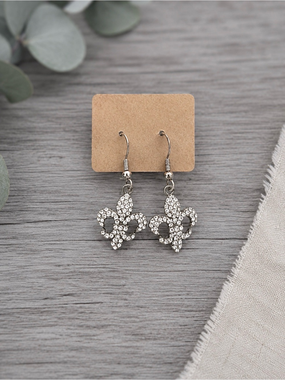 Sparkling Fleur-de-Lis Rhinestone Drop Earrings